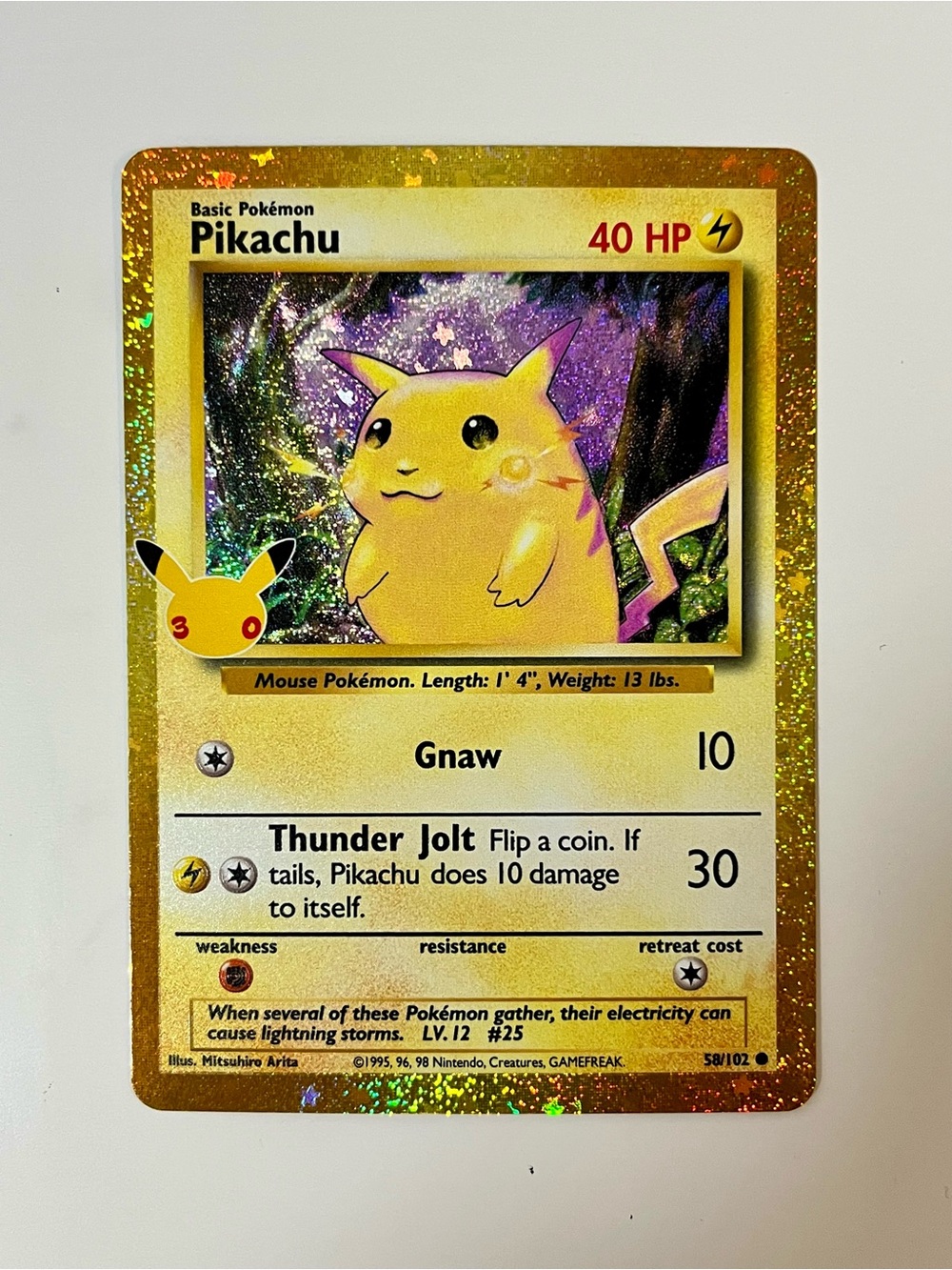 Authentic Holo Pikachu 58/102 Pokemon 30th Celebration Card
